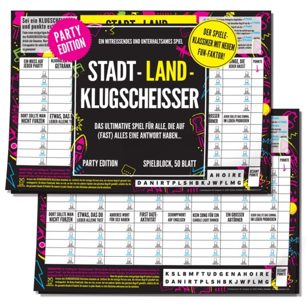 Stadt-Land-Klugscheisser – Party Edition - Spielblock DIN A3