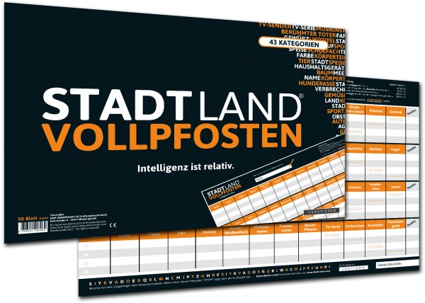 STADT LAND VOLLPFOSTEN – CLASSIC EDITON Intelligenz ist relativ XXL-Spielblock (DinA3-Format)